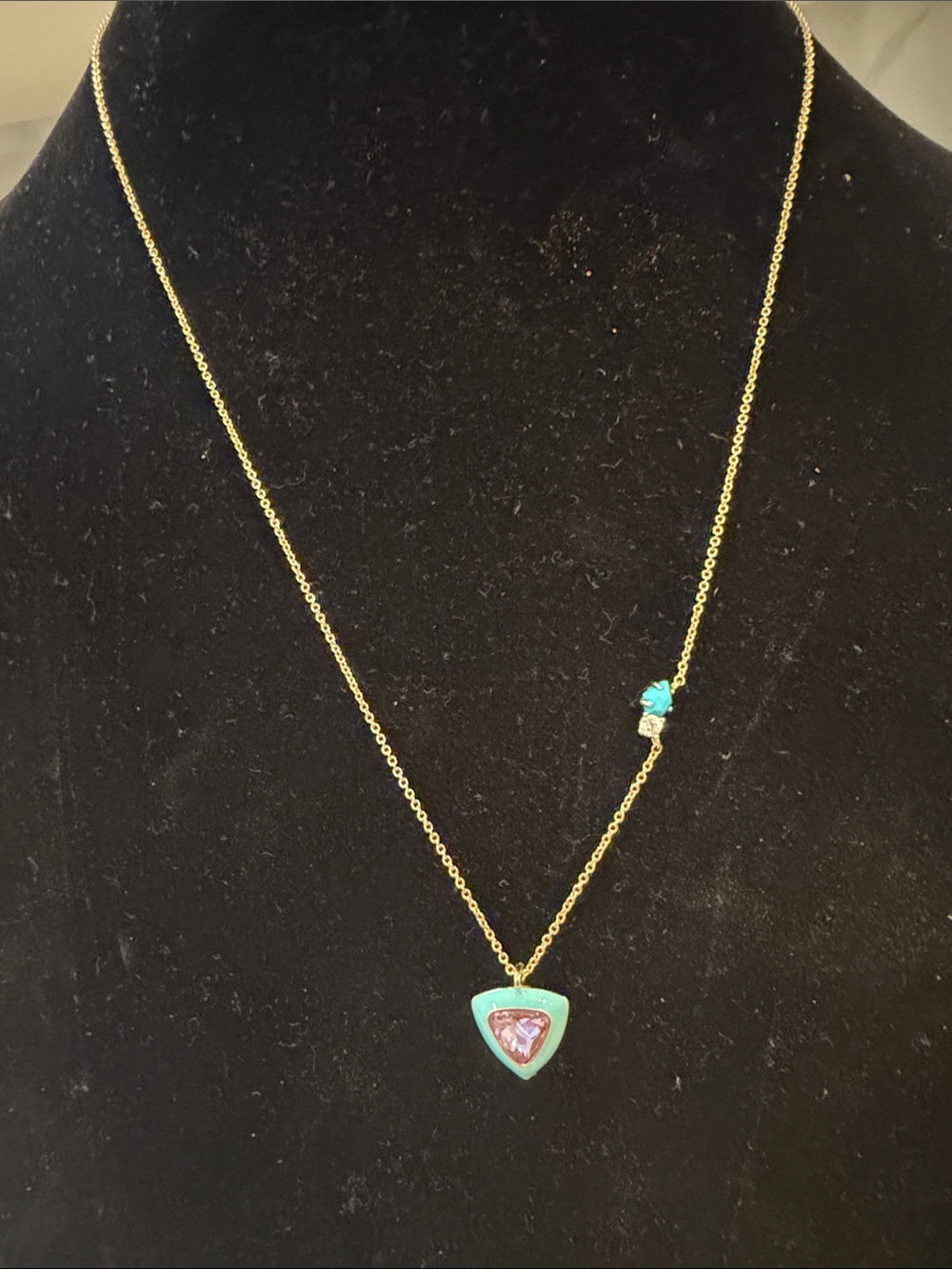 Gold Necklace with Turquoise and Pink Pendant